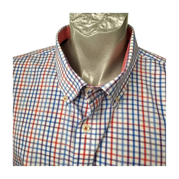 Daniel Hechter Business Casual Check Men Shirt Sz 3XLT LS White Red Blue… - Picture 5 of 8